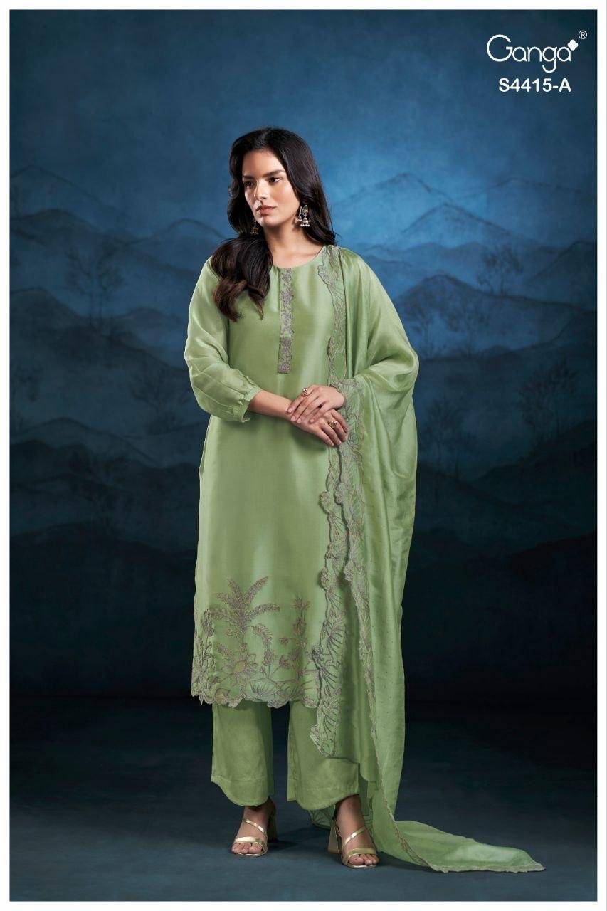 IRISKA 4415 By Ganga Fashion 4415A to 4415B Series Stylish Beautiful Colourful PREMIUM PURE BEMBERG SILK Dresses At Wholesale Price
